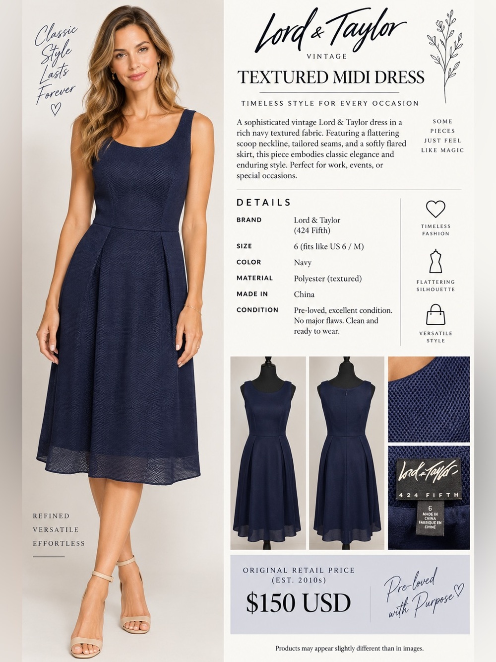 Lord & Taylor Sleeveless Fit-and-Flare Dress in Navy